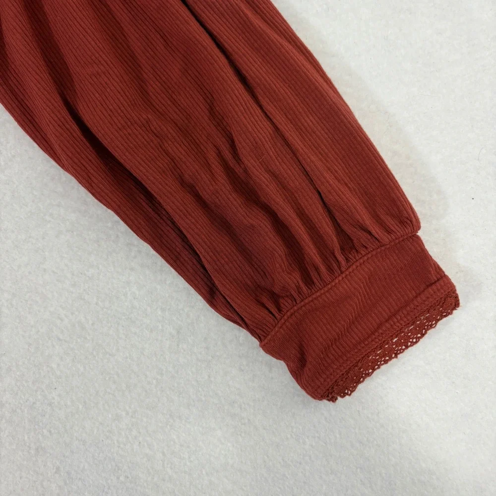 Free People Check On It Wrap Top Small Ribbed VNeck Long Sleeve Red/Burnt Orange